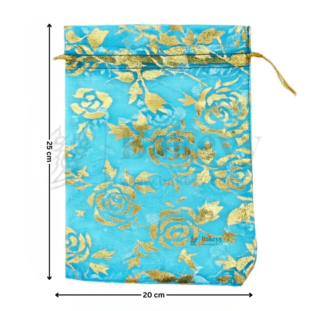 Printed Organza Potli Bags | Light Blue Color - Image 9