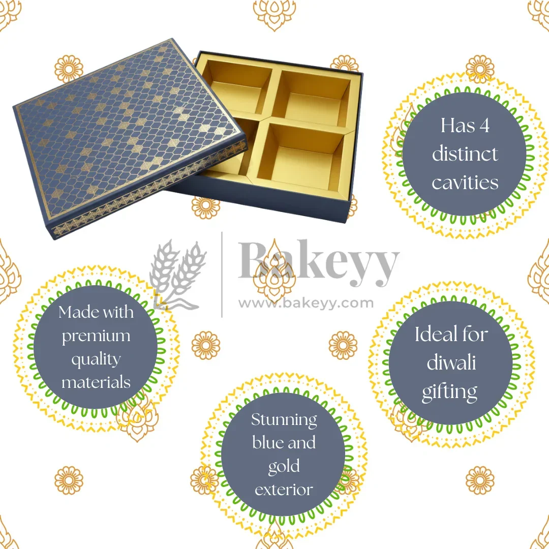 4 Cavity | Small | Rigid Dry Fruit Box | Elegant Festive Hamper Box | Diwali Sweet box | Chocolate Box | Blue | 1 Piece - Image 7