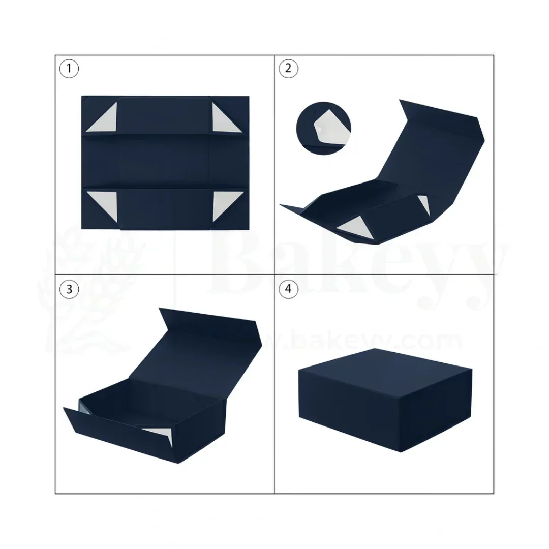 Premium Navy Blue Colour Collapsible Magnetic Lid Gift Box - Pack of 1 - Image 6