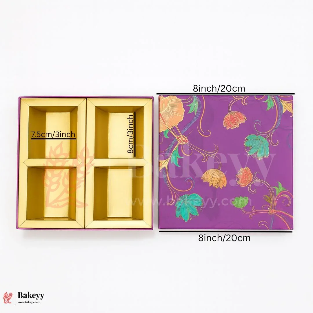 4 Cavity | Small | Rigid Chocolate Box | Elegant Festive Hamper Box | Diwali Sweet box | Dry Fruit Box | Purple | 1 Piece - Image 4