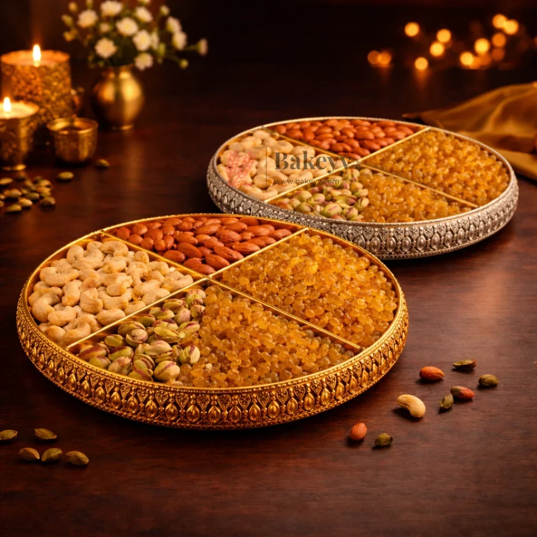 9.4 inch | Luxurious Gold & Silver 4-Partition Serving Tray | Pack of 1