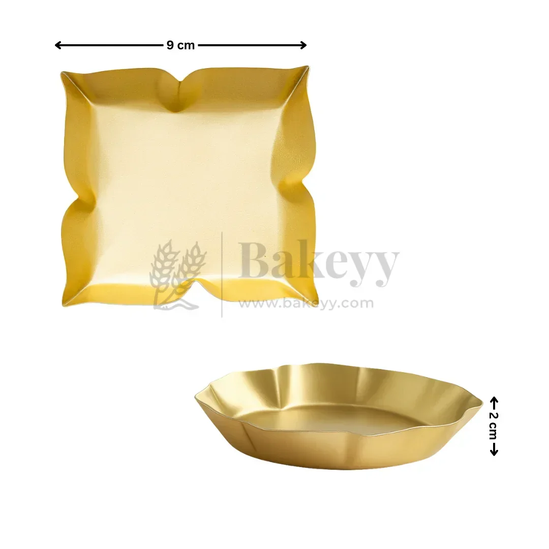 9 cm | 4 Petal Flower-Shaped Metal Plate Diya | 1 Piece - Image 2