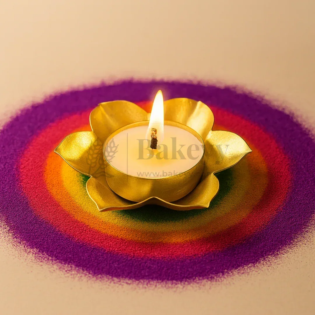 9 cm | 6 Petal Flower-Shaped Metal Plate Diya | 1 Piece - Image 3