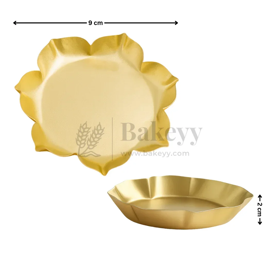 9 cm | 7 Petal Flower-Shaped Metal Plate Diya | 1 Piece - Image 2