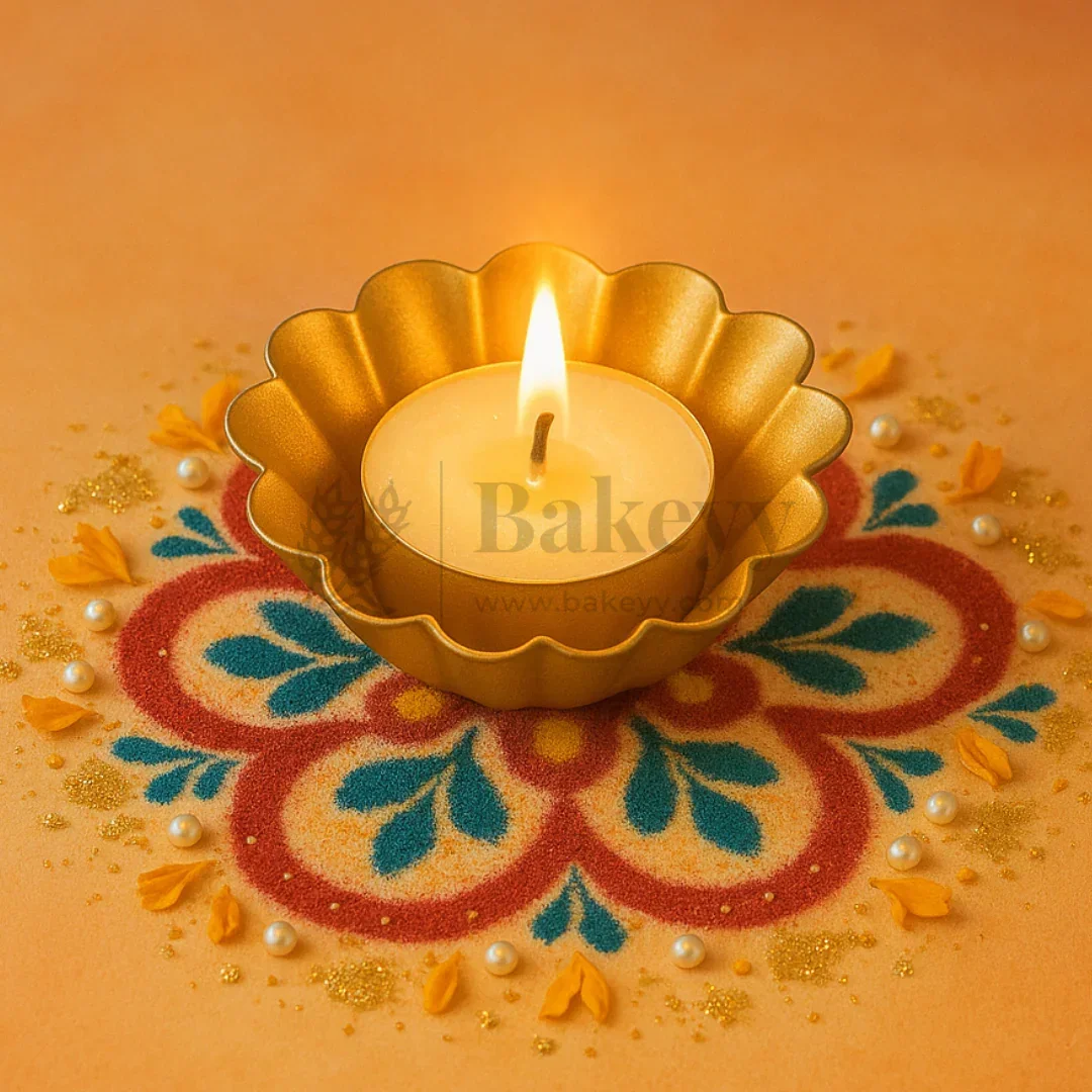9 cm | Scallop Flower-Shaped Metal Plate Diya | 1 Piece - Image 3