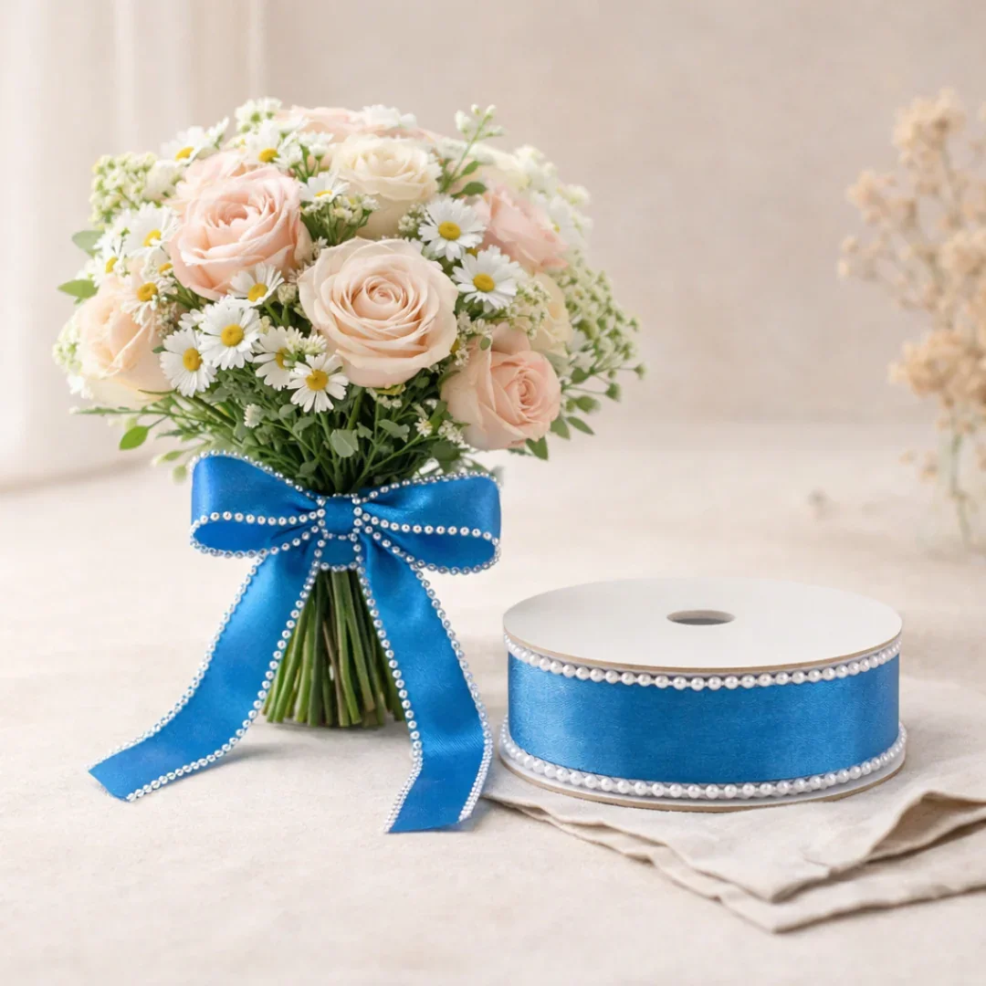 9mtr Net Ribbon with Double Pearl Edge Ribbon Roll | Decorative Gift Wrapping Ribbon | Pack of 1 - Image 3