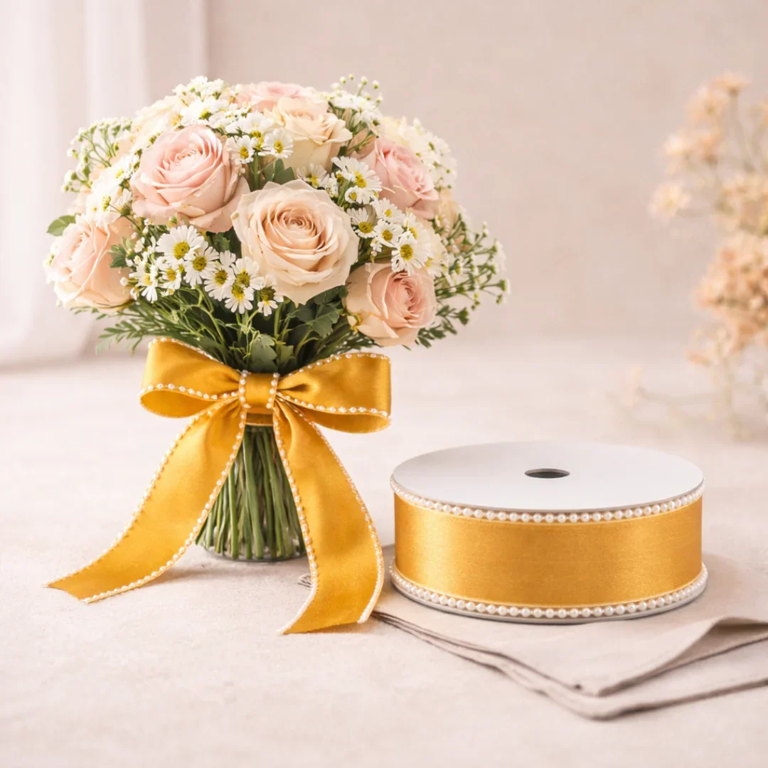 9mtr Net Ribbon with Double Pearl Edge Ribbon Roll | Decorative Gift Wrapping Ribbon | Pack of 1 - Image 5