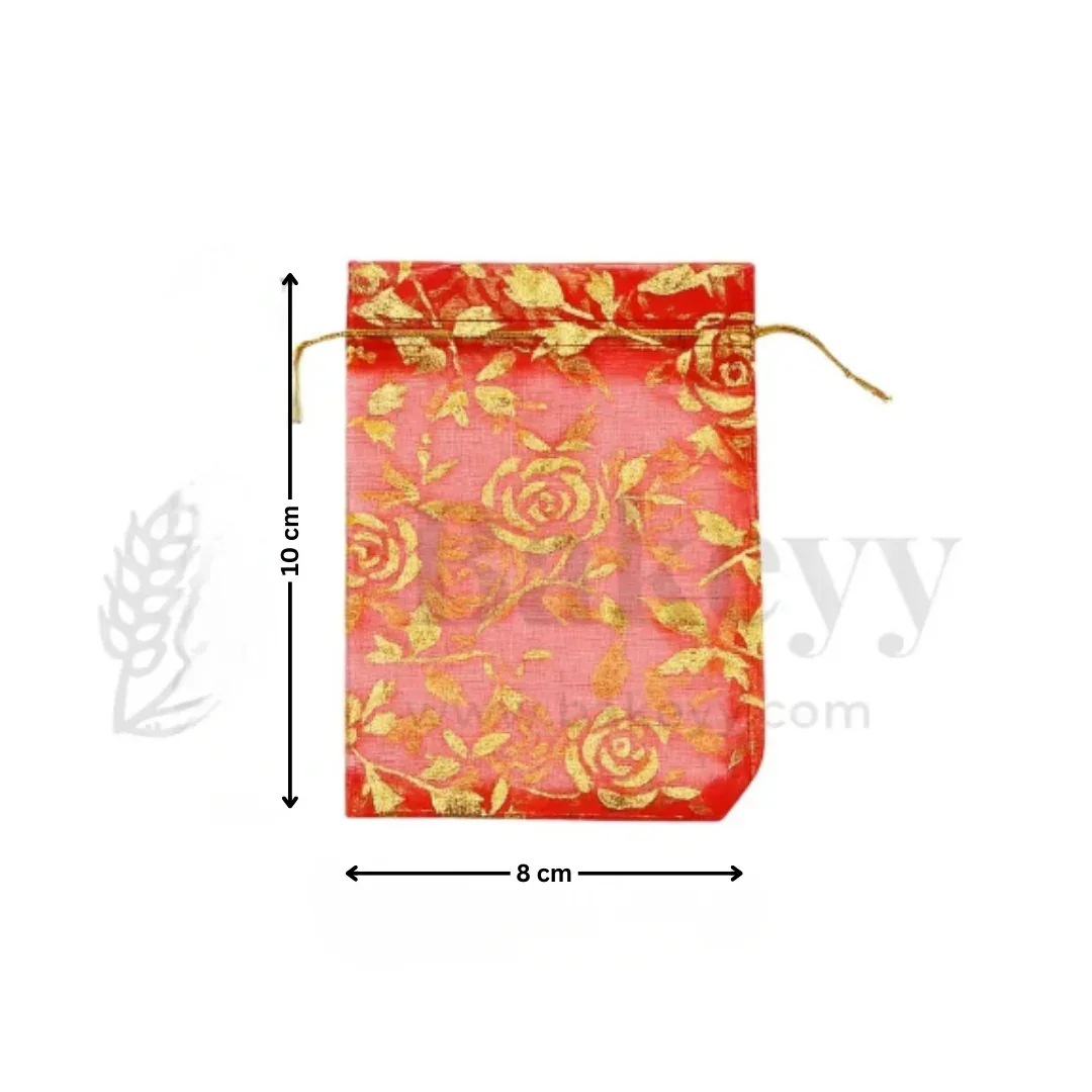 Printed Organza Potli Bags | Red Color - Image 3