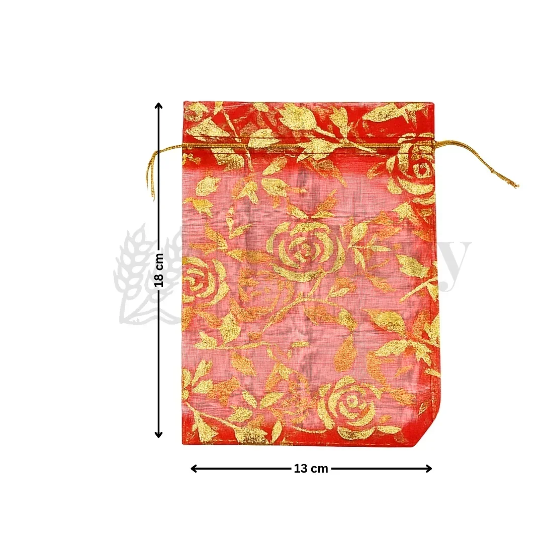 Printed Organza Potli Bags | Red Color - Image 4