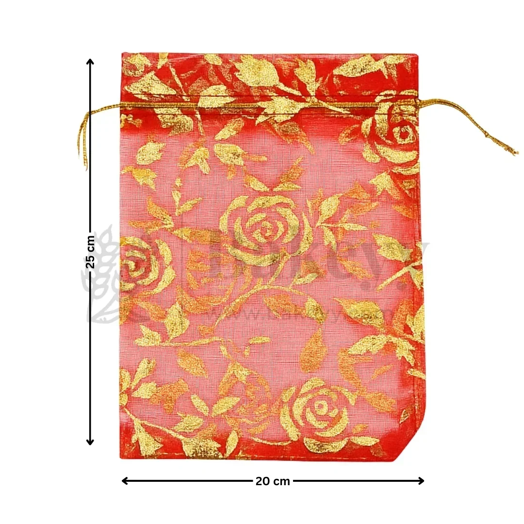 Printed Organza Potli Bags | Red Color - Image 7