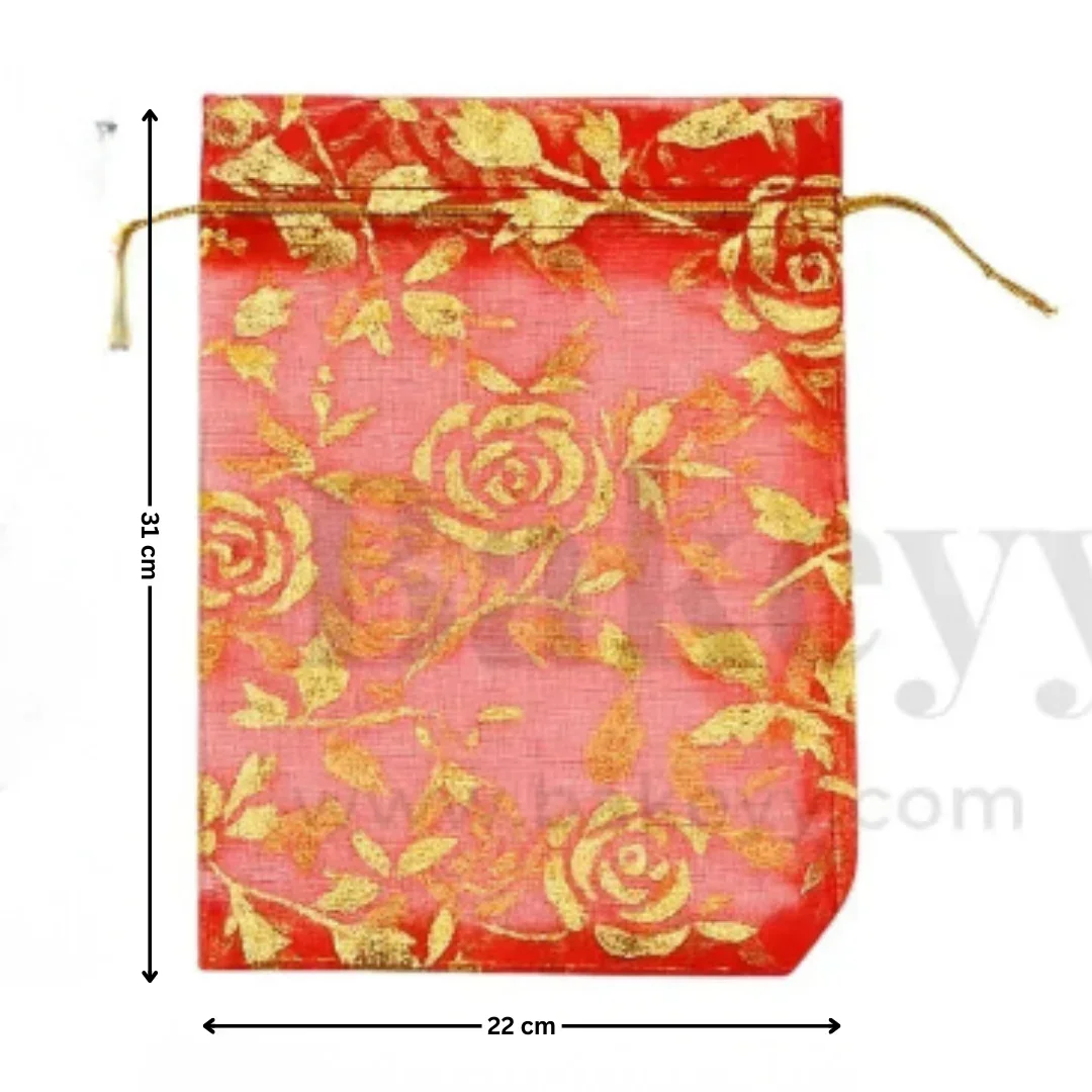 Printed Organza Potli Bags | Red Color - Image 8