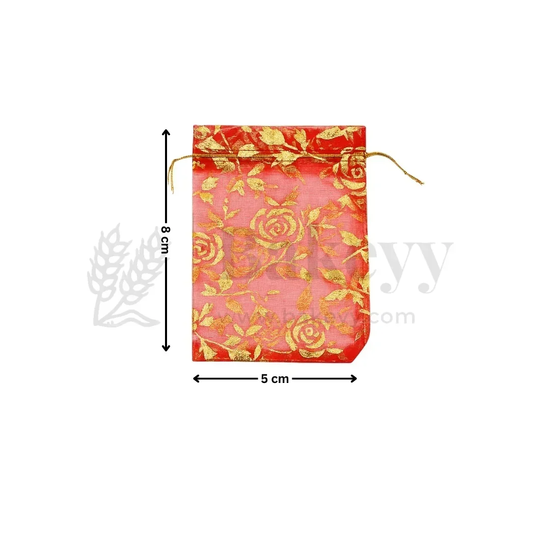 Printed Organza Potli Bags | Red Color - Image 9