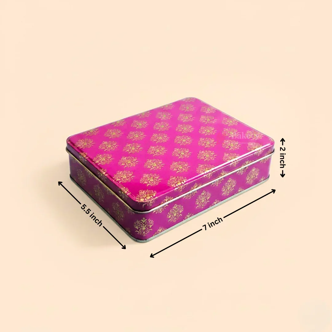 Pink Floral Metal Hamper Box with Lid | Pink with Gold Print | 1 Piece - Image 2