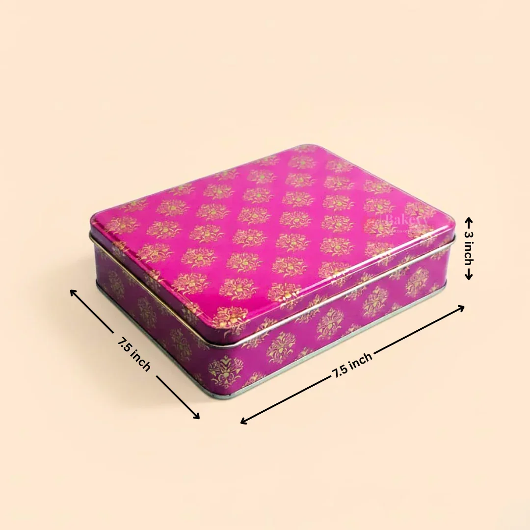 Pink Floral Metal Hamper Box with Lid | Pink with Gold Print | 1 Piece - Image 3