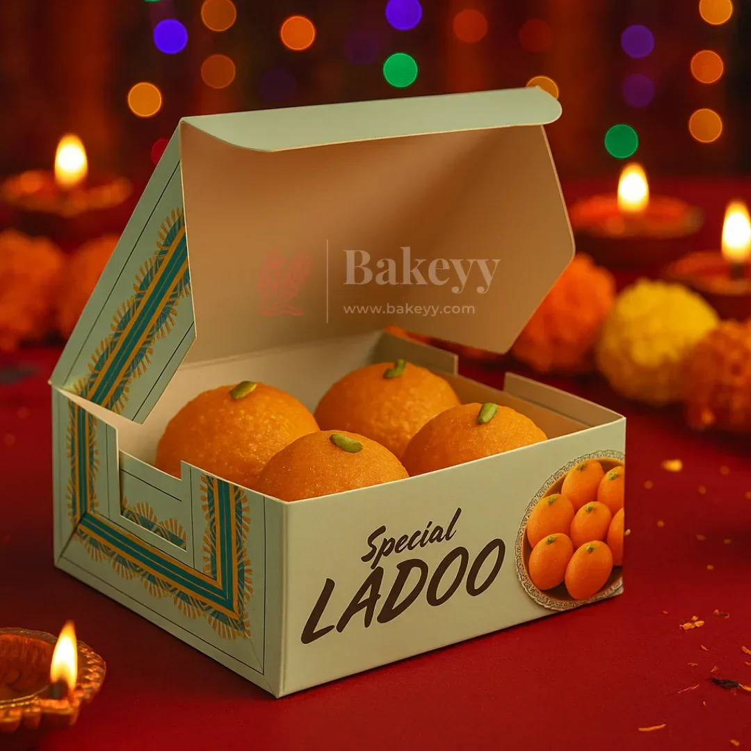 9x9x4 cm | 4 Ladoo sweet box | ITC Back | Floral print | Pack of 100 - Image 5