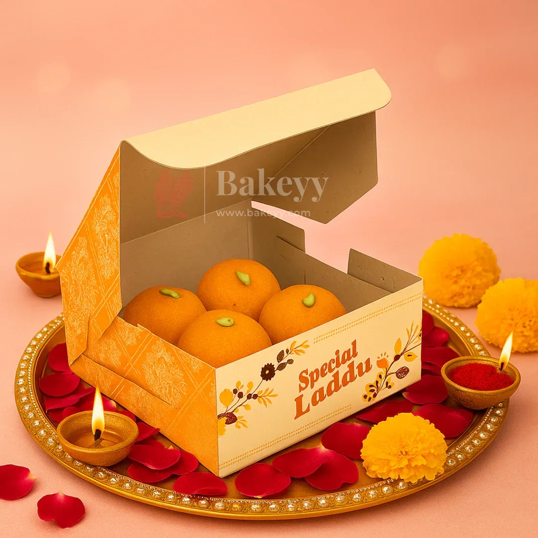 9x9x4 cm | 4 Ladoo sweet box | Premium grey back | Pack of 100 - Image 5