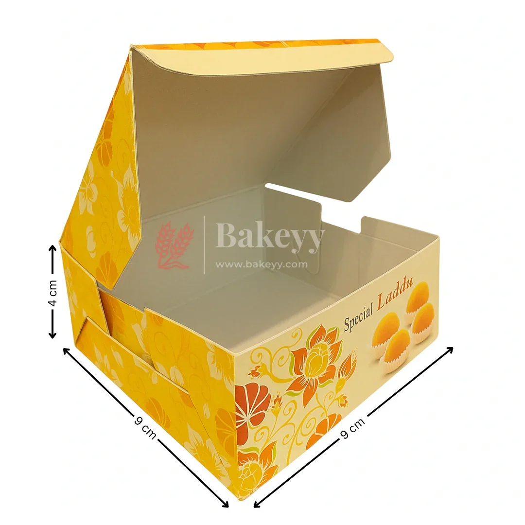 9x9x4 cm | 4 Ladoo sweet box | Premium grey back | Ladoo print | Pack of 100 - Image 2