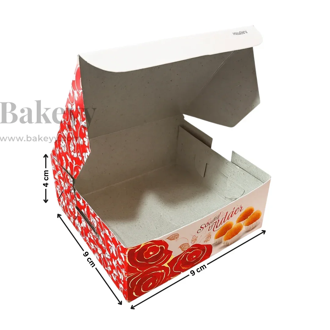 9x9x4 cm | 4 Ladoo sweet box | Premium grey back | Rose print | Pack of 100 - Image 2