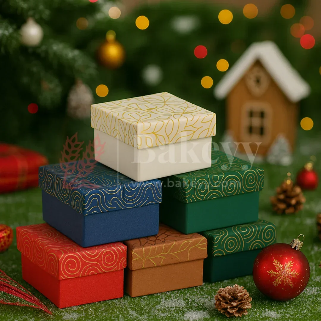 9x9x6 cm | Gold Printed Rigid Gift Box | Hamper Box | Pack of 1 - Image 3