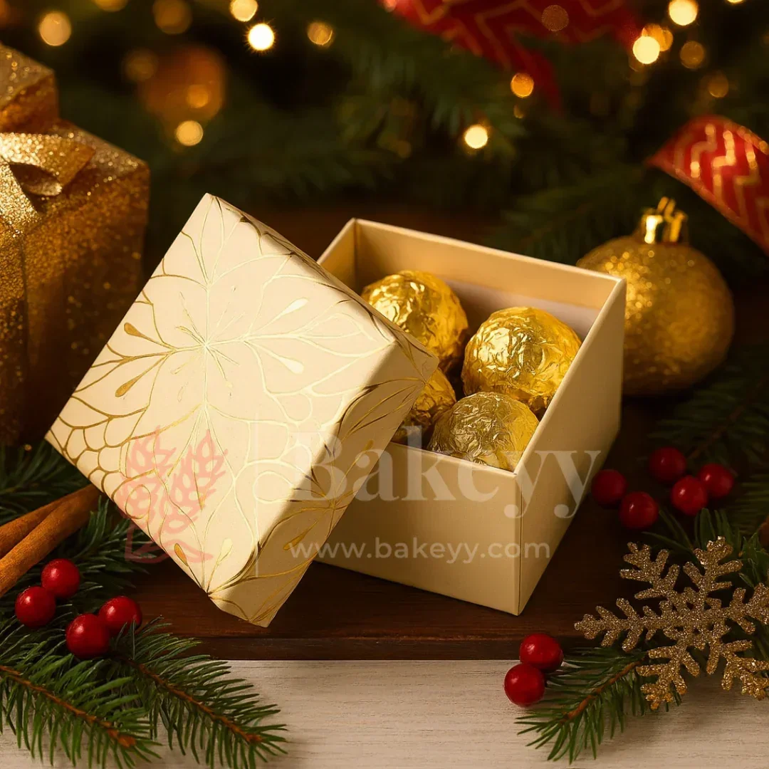 9x9x6 cm | Gold Printed Rigid Gift Box | Hamper Box | Pack of 1 - Image 4