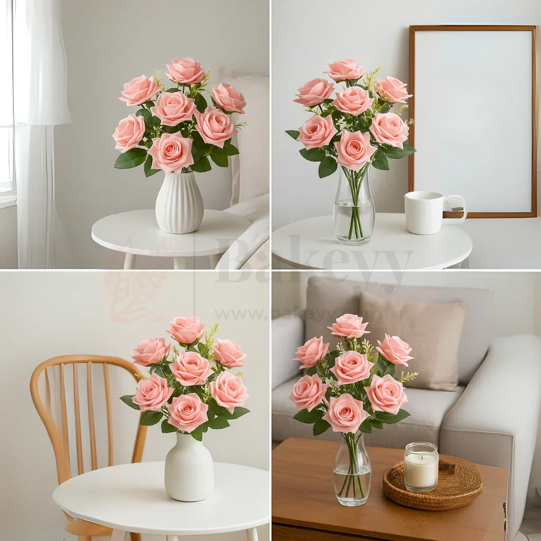 Artificial Bloomed Rose Flower Bouquet - 40cm | Elegant Faux Floral Bunch for Home Decor, Vase Styling & Events - Pack of 1 - Image 4