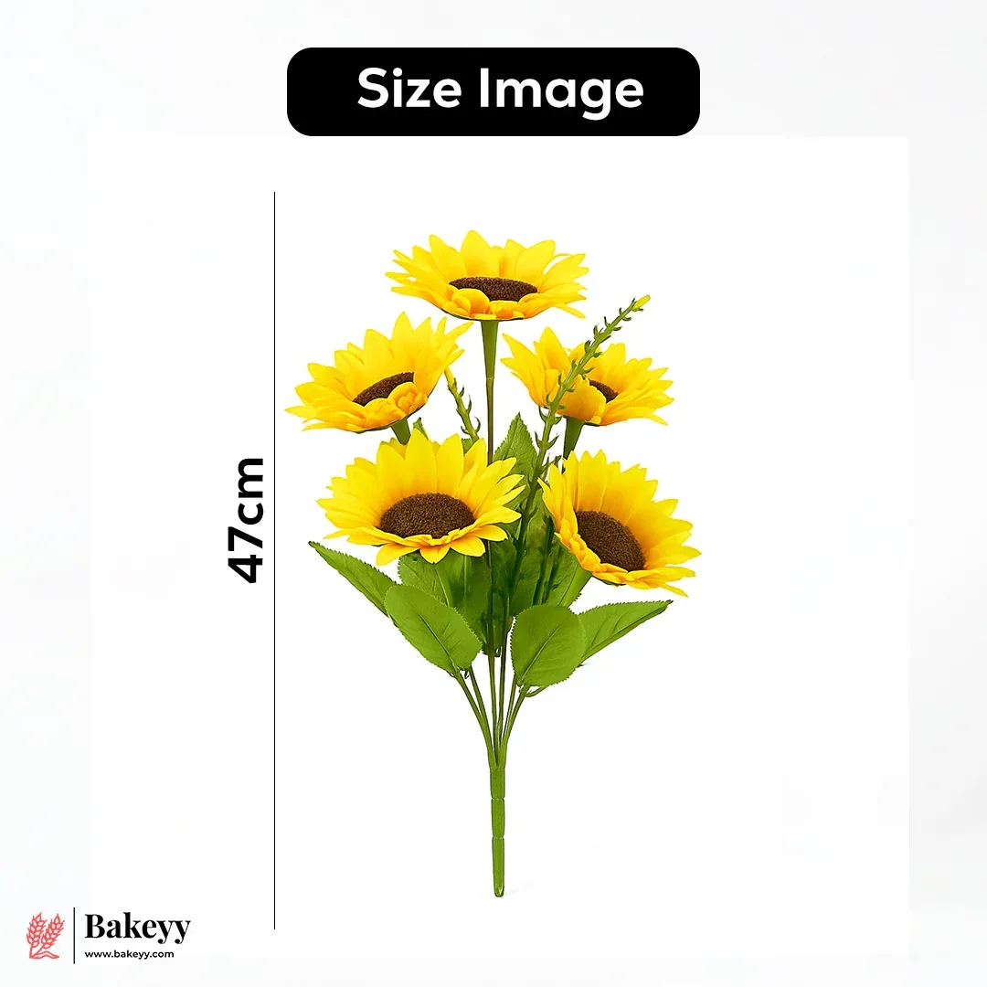 Artificial Sun Flower Bunch – 47cm |Yellow | Decorative Stick for Home & Events | Pack Of 1 - Image 3
