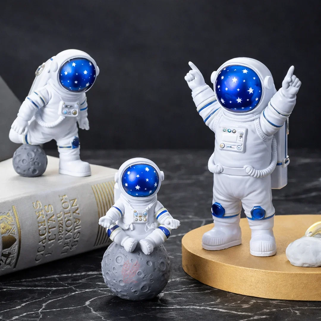 Astronaut Cake Topper Set | Gold, Silver & Blue Variants | Space Theme Decoration | Pack of 1 - Set of 3 - Image 4