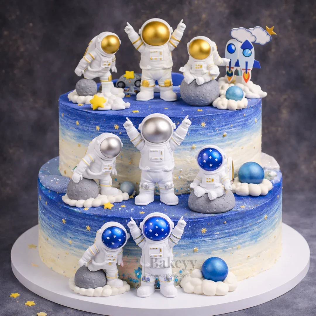 Astronaut Cake Topper Set | Gold, Silver & Blue Variants | Space Theme Decoration | Pack of 1 - Set of 3 - Image 7