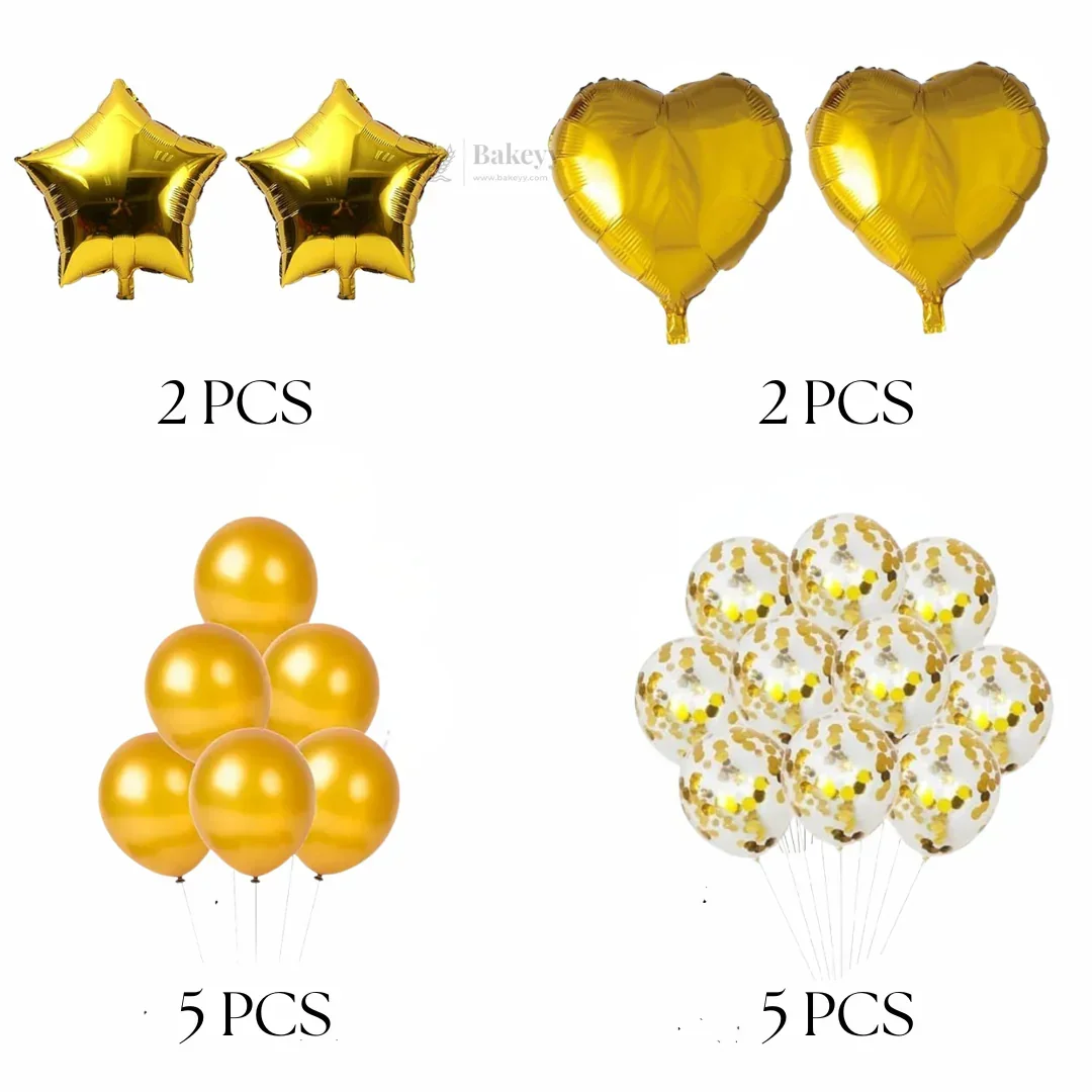 Gold Heart & Star Balloon Set | Party Decoration Combo | 14 Pcs per Pack | Pack of 1 - Image 2