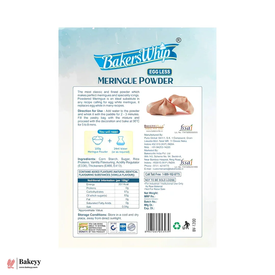 BakersWhip Eggless Meringue Powder - 100% Vegetarian | Vanilla Flavoured - 450grams - Image 2
