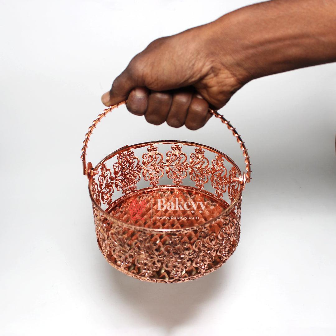 6 inch Rose Gold Metal Basket | Luxury Serving & Gifting Essential | Gift Baskets For Dry Fruits ,Gift Hampers, Return Gift for wedding, Anniversary, Birthday, house warming - Image 4