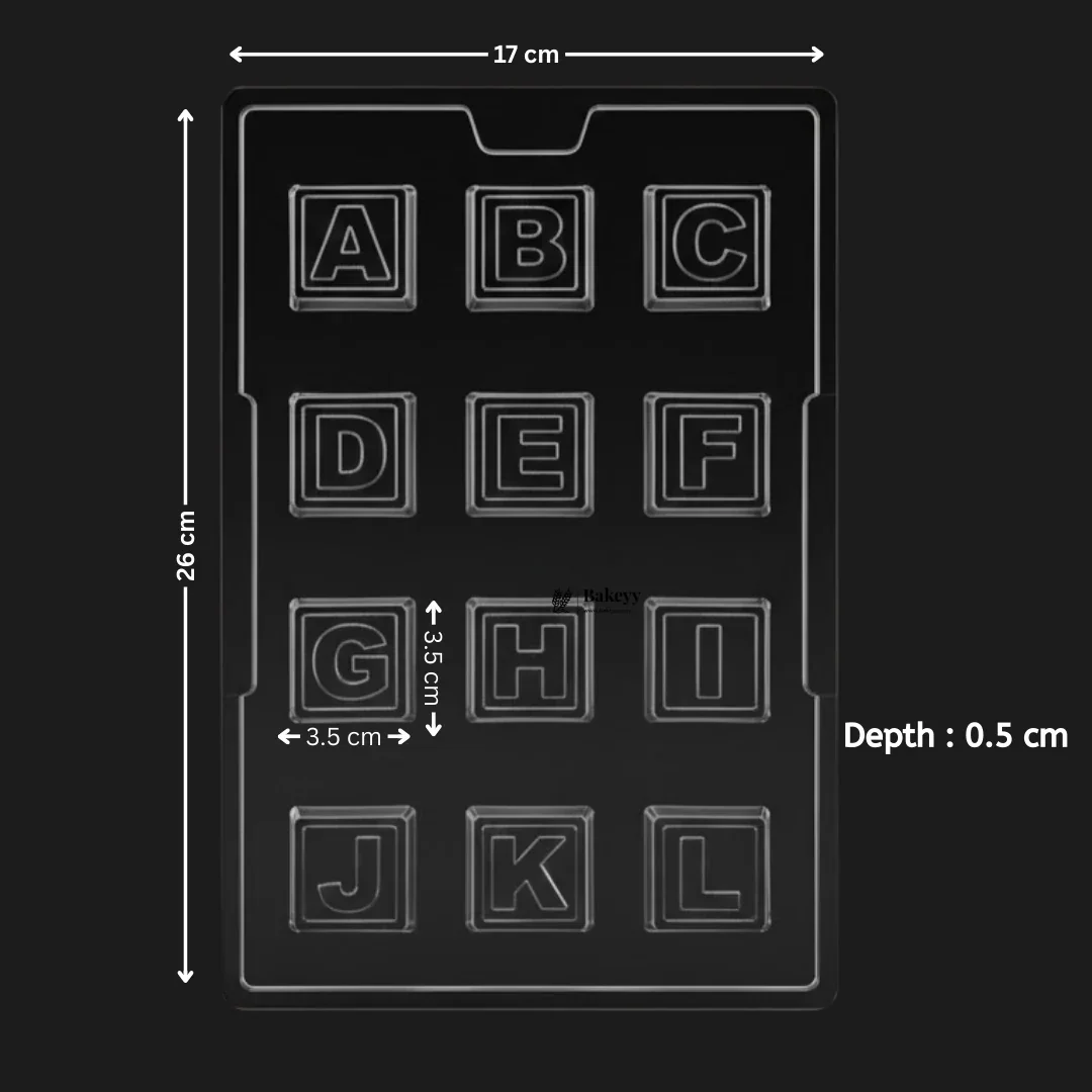 Mould 396 | Alphabet Chocolate Mould | 12 Cavity Square Letter Chocolate Mold | Pack of 1 - Image 2