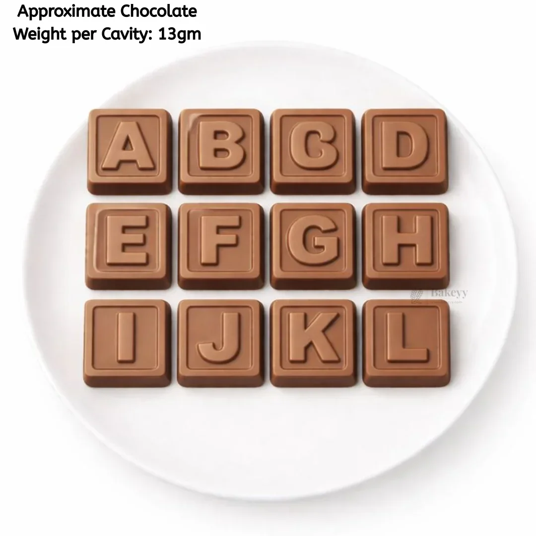 Mould 396 | Alphabet Chocolate Mould | 12 Cavity Square Letter Chocolate Mold | Pack of 1 - Image 3