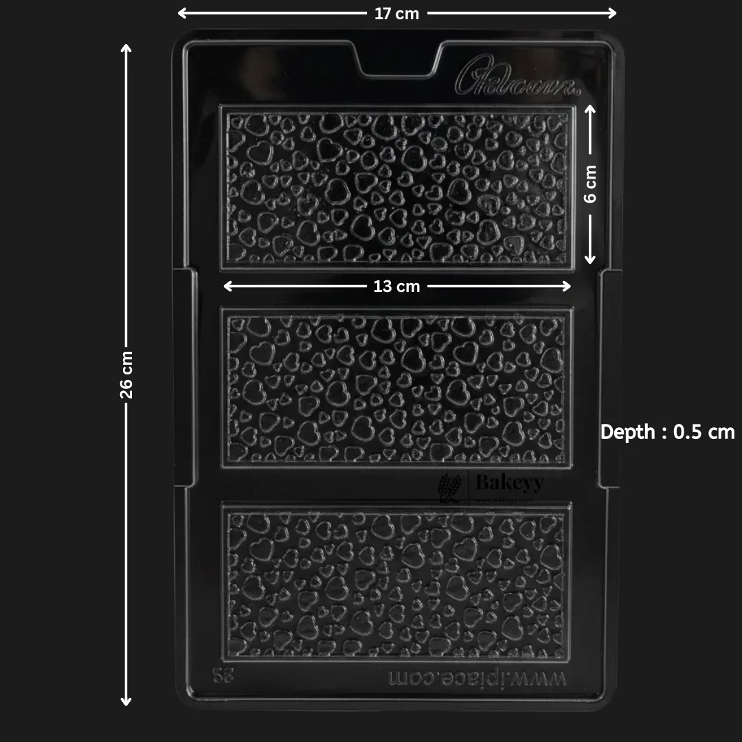 Mould 571 | Mini Heart textured Rectangular Chocolate Bar Mould – 3 Cavities | Baking Accessories | Pack of 1 - Image 2