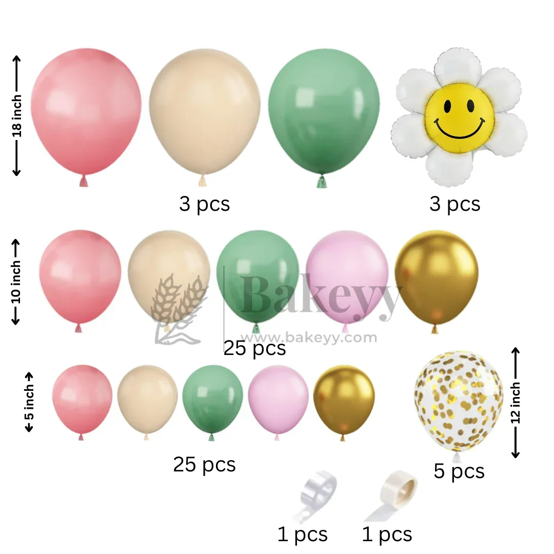 Pastel Birthday Balloon Arch Kit with Smiley Flowers | Party Decor | Pack of 1 - Image 2