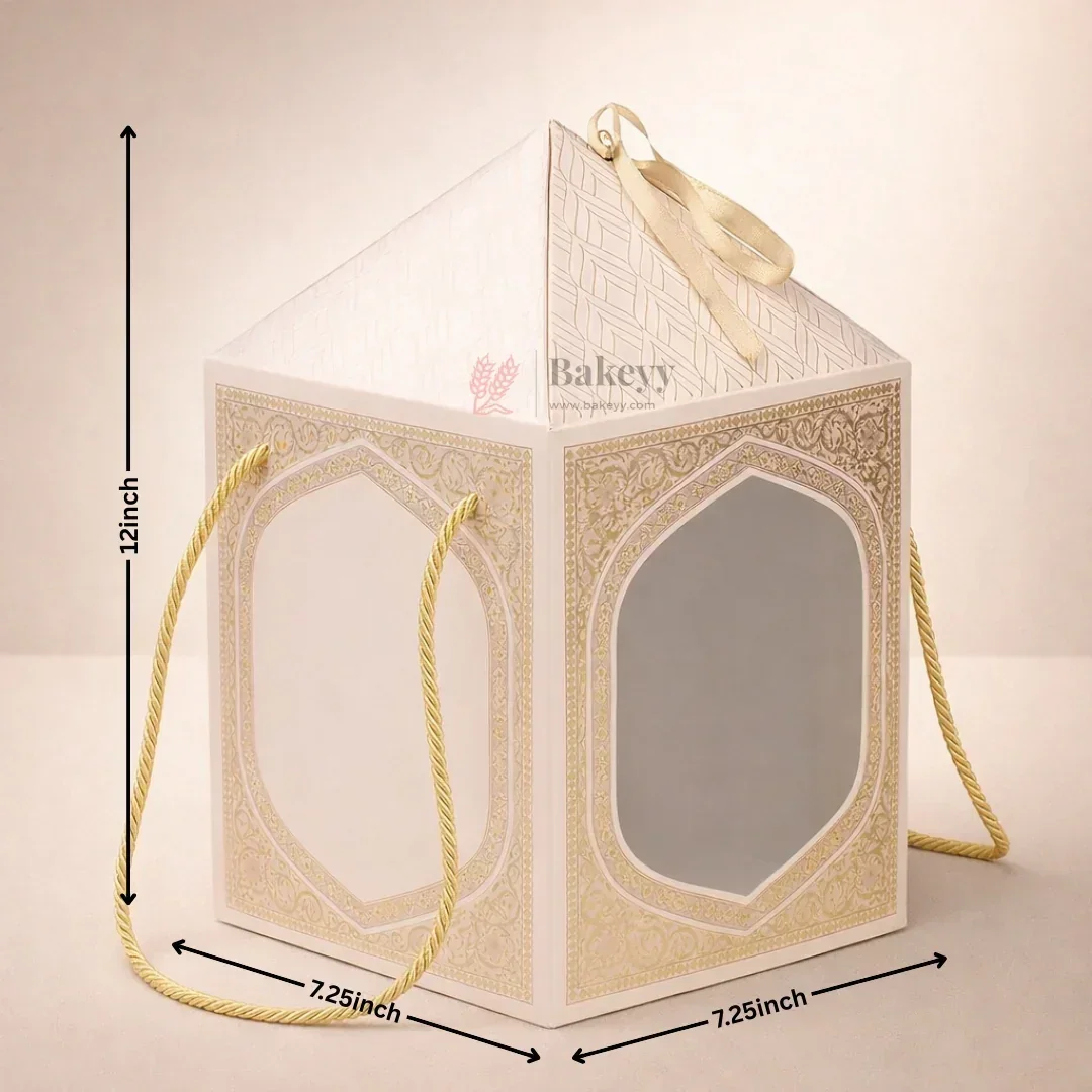 Premium Floral Window Gift Box with Rope Handle (7.25 x 7.25 x 12 Inch) | Cake Hamper & Gifting Box | Pack of 10 - Image 3