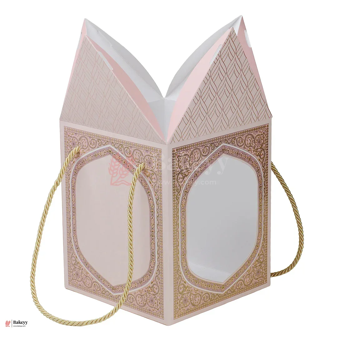 Premium Floral Window Gift Box with Rope Handle (7.25 x 7.25 x 12 Inch) | Cake Hamper & Gifting Box | Pack of 10 - Image 4