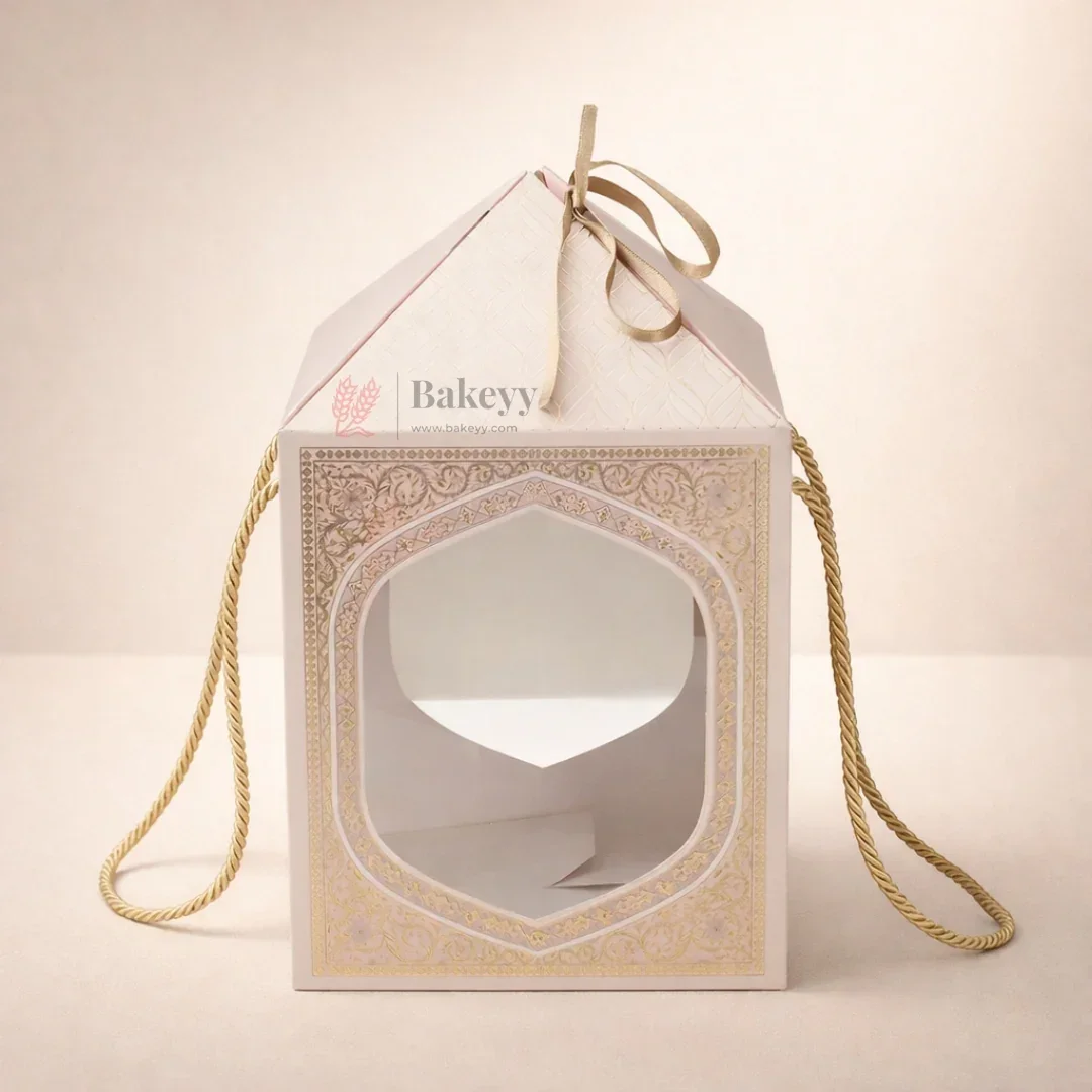 Premium Floral Window Gift Box with Rope Handle (7.25 x 7.25 x 12 Inch) | Cake Hamper & Gifting Box | Pack of 10 - Image 6