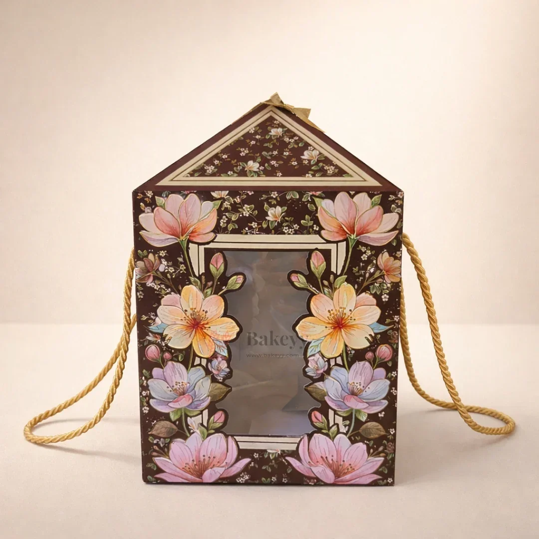 Premium Floral Window Gift Box with Rope Handle (7.25 x 7.25 x 12 Inch) | Cake Hamper & Gifting Box | Pack of 10 - Image 7