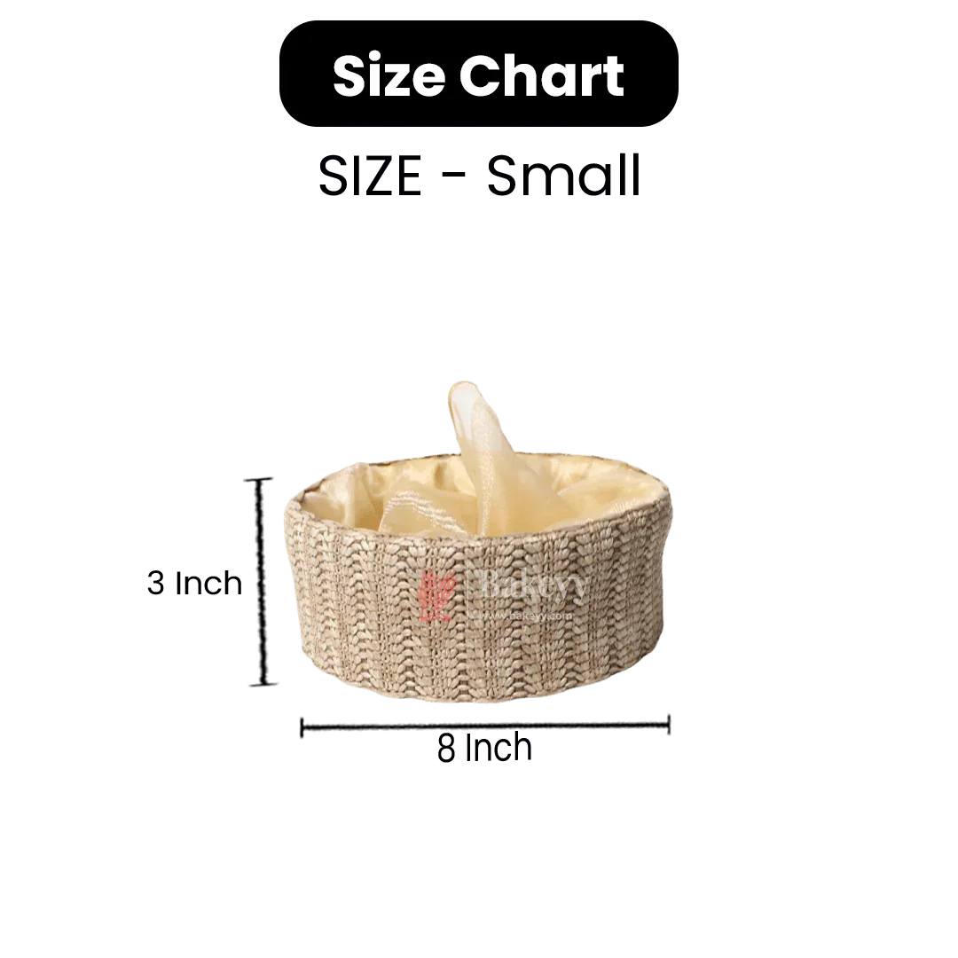 Beige Round Gift Basket | Natural Textured Hamper with Satin Lining - Image 3