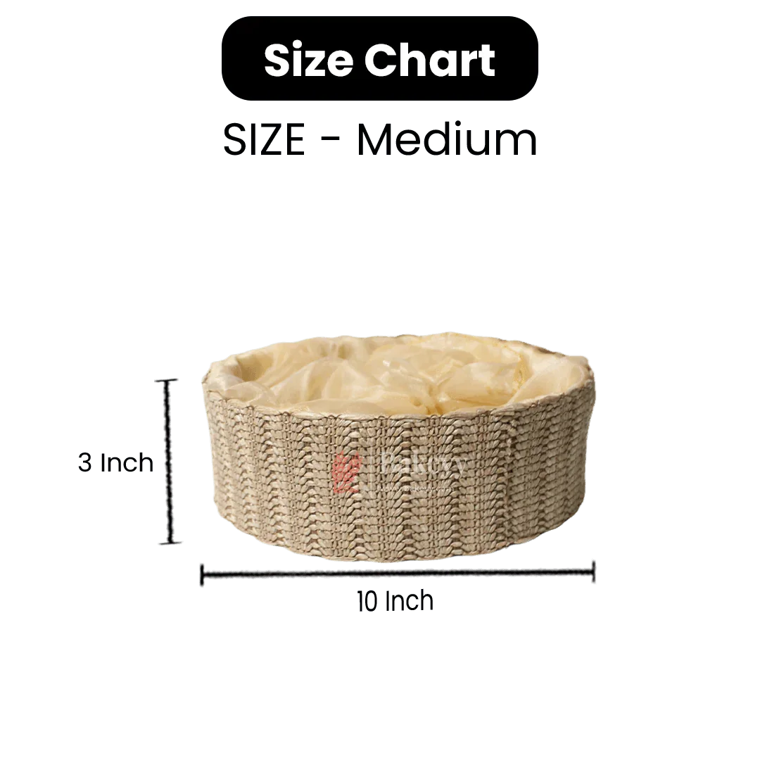 Beige Round Gift Basket | Natural Textured Hamper with Satin Lining - Image 4