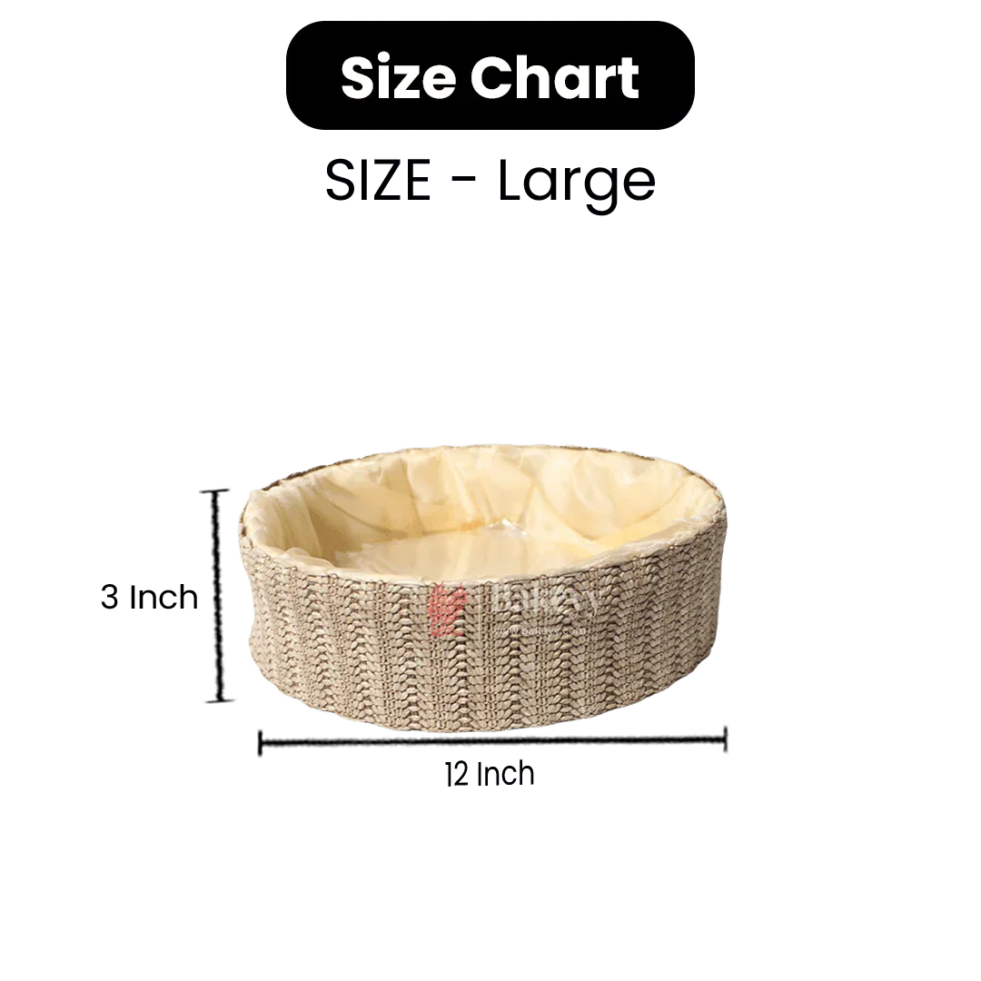 Beige Round Gift Basket | Natural Textured Hamper with Satin Lining - Image 5
