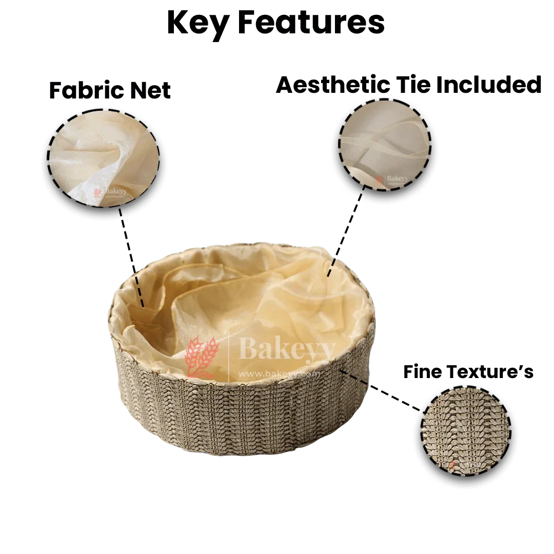 Beige Round Gift Basket | Natural Textured Hamper with Satin Lining - Image 8