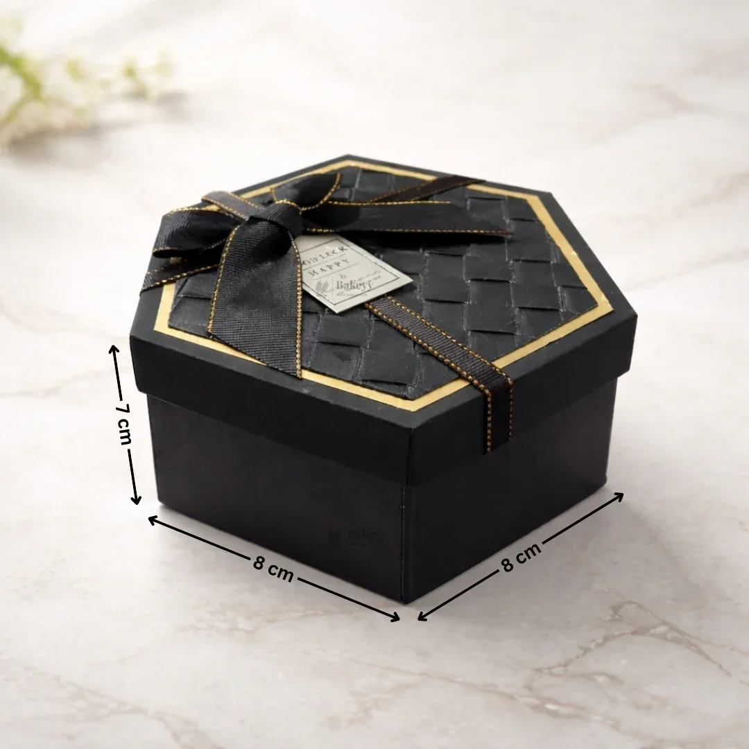 Black Hexagon Gift Box with Ribbon | Luxury Rigid Hamper & Chocolate Packaging Box | Available in 3 Sizes | Pack of 1 - Image 5