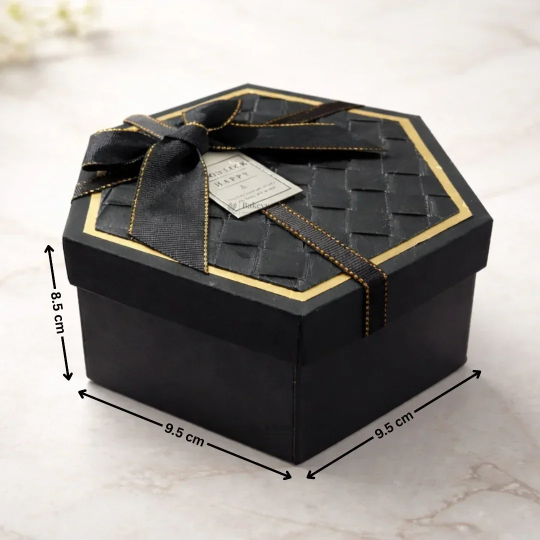 Black Hexagon Gift Box with Ribbon | Luxury Rigid Hamper & Chocolate Packaging Box | Available in 3 Sizes | Pack of 1 - Image 6