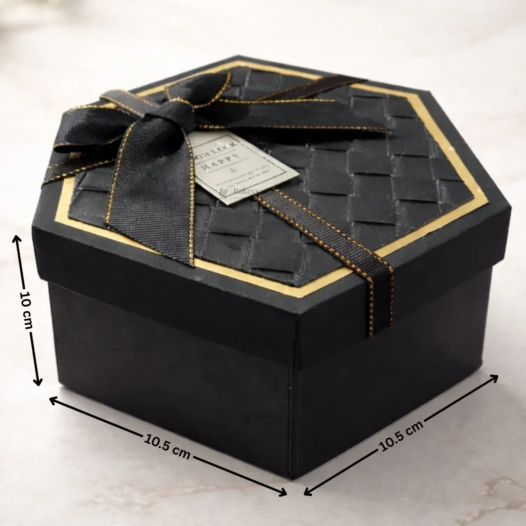Black Hexagon Gift Box with Ribbon | Luxury Rigid Hamper & Chocolate Packaging Box | Available in 3 Sizes | Pack of 1 - Image 7