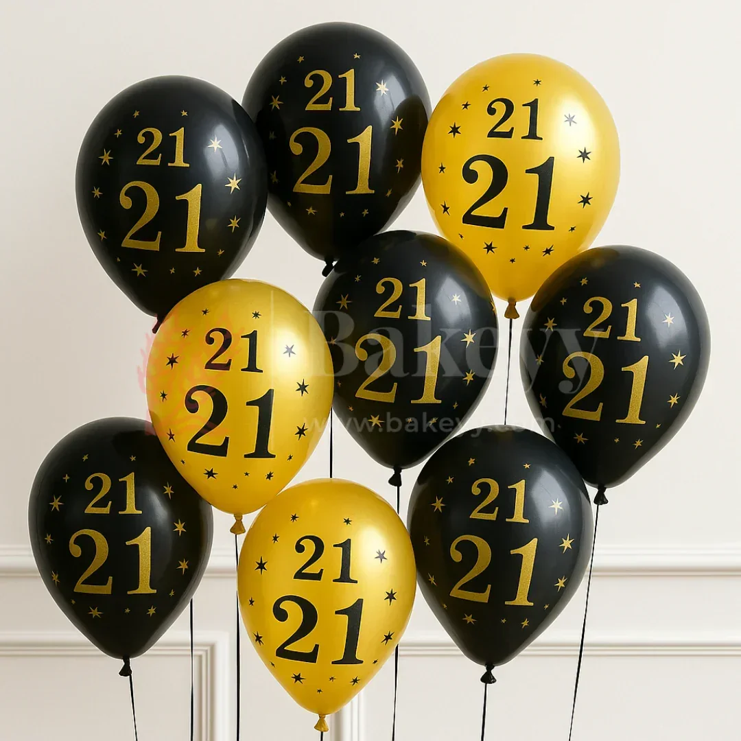 Black & Gold “21” Balloons | 21st Birthday Decoration Set | Party Balloons (10 Pcs) - Image 3