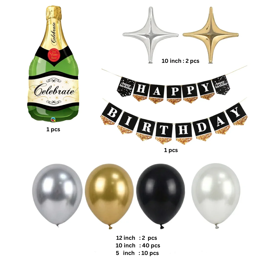Black Gold Silver Balloon Arch Decoration Kit | Happy Birthday Theme | Party Decor Set | Pack of 1 - Image 2