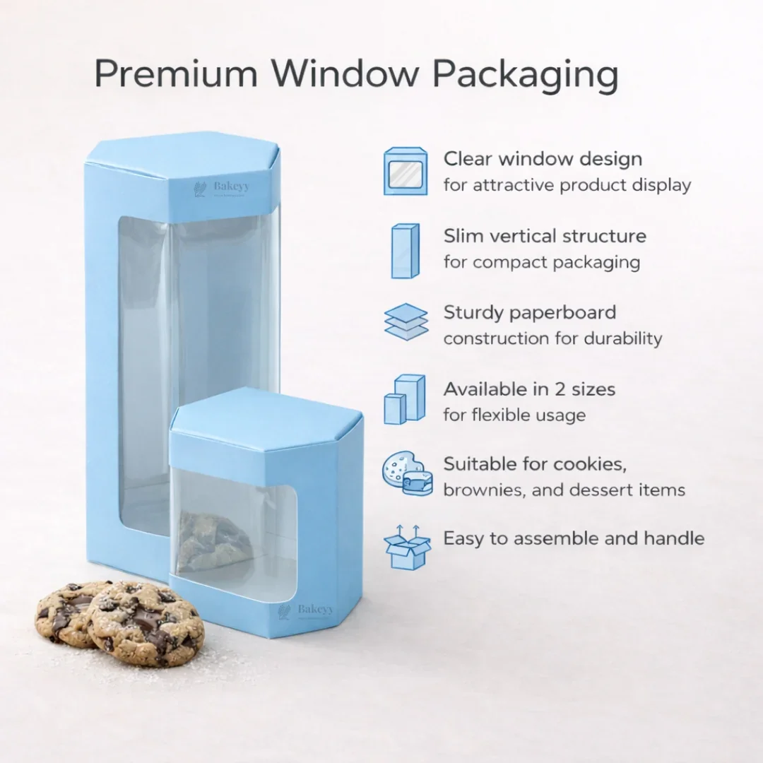 Blue Color | Cookie Box with Window | Slim Paperboard Packaging Box | 2 Sizes Available | Pack of 25 - Image 3