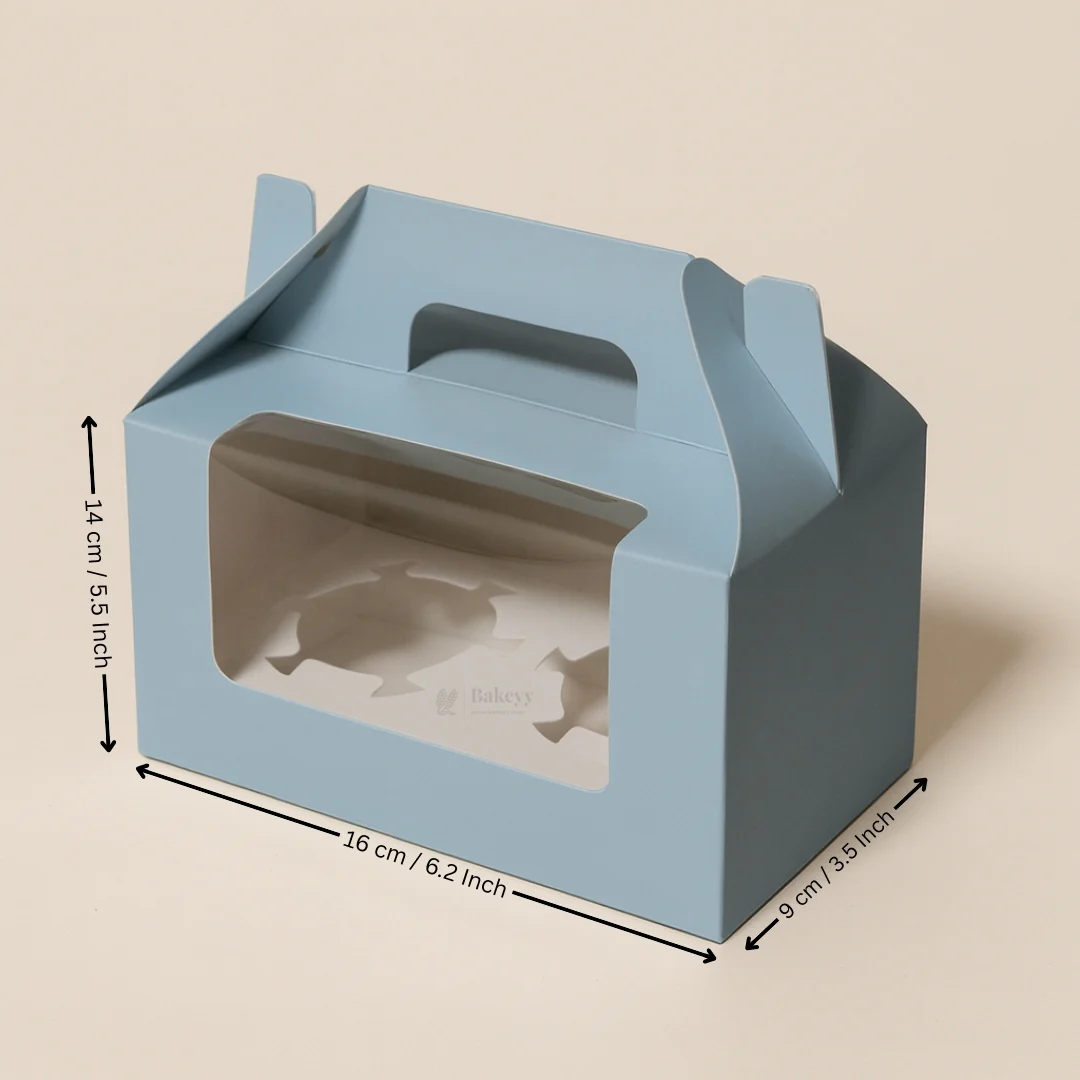 Blue Color Cupcake Box | With Handle & Without Handle | Multiple Capacities Available | Pack of 10 - Image 5